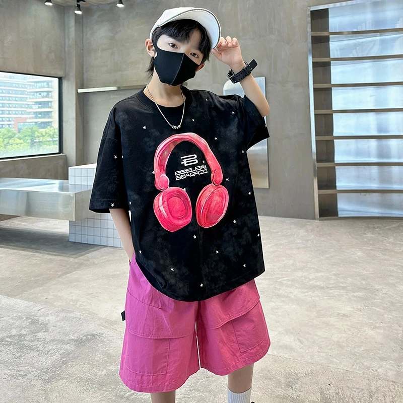 童装男童短袖t恤套装夏装2025新款儿童装夏季中大童夏款男孩潮牌T