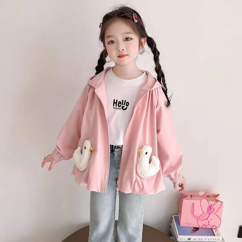 2025女宝秋新款儿童外套洋气百搭连帽重工刺绣小鸭子秋款外套