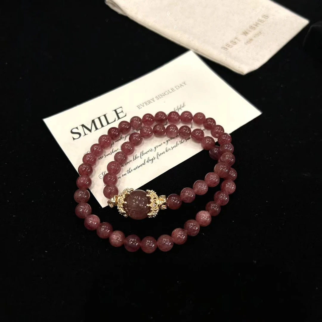 YIMI 天然水晶草莓晶双圈手链x1412（6毫米）