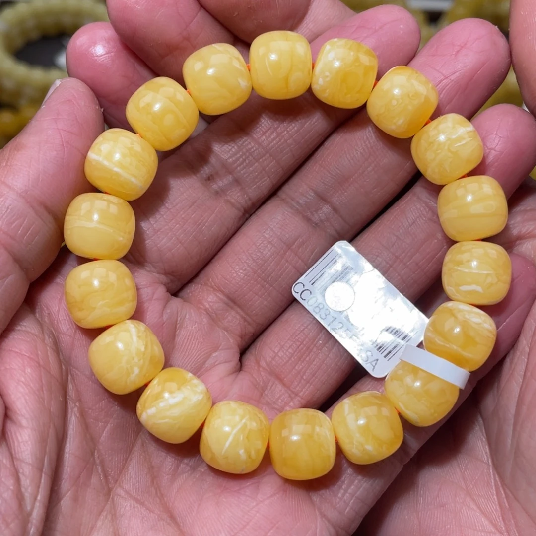 蜜蜡未镶嵌珠宝奇石12mm焦皮同料虎皮老型手串19.5
