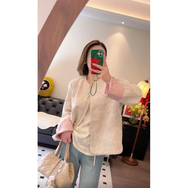 Art li 莉姐春季新款国风百搭气质时尚中式棉暗纹女装外套2520