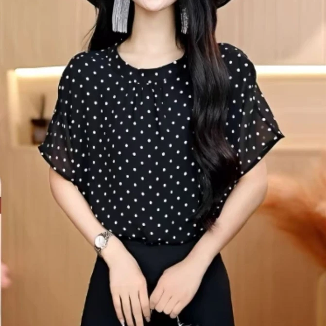 老钱风设计感前后两穿穿波点衬衫夏季新款宽松显瘦百搭洋气雪纺衫