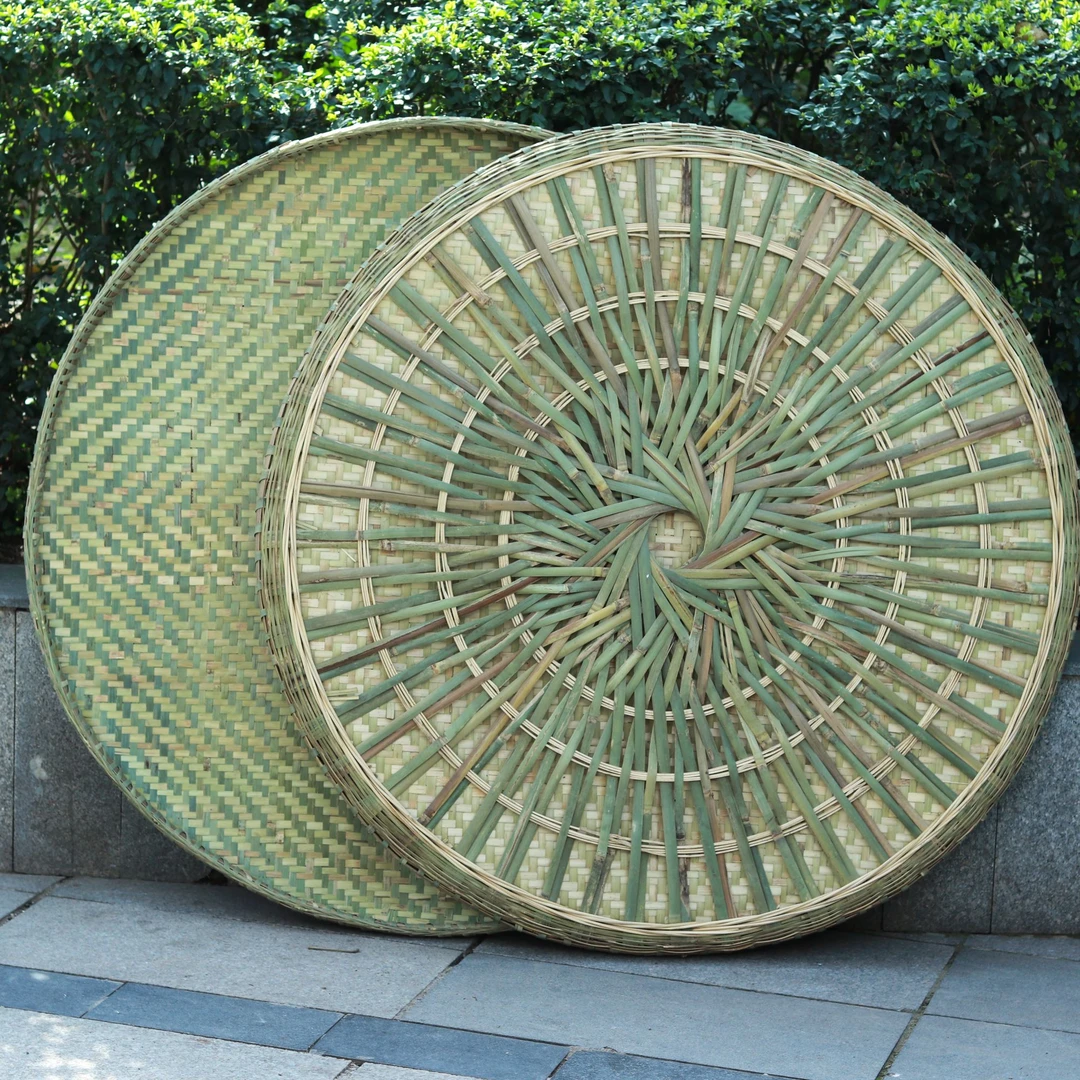 直径110cm竹编圆形簸箕篮盘家用晾晒粮食干货手工青蔑编织大尺寸