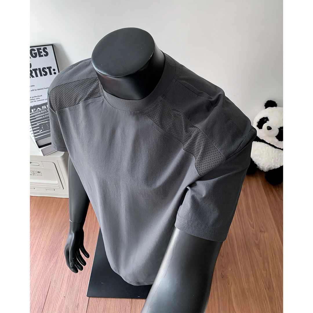 夏季白色小领口高质量重磅短袖男款宽松休闲健身运动正肩半袖体恤