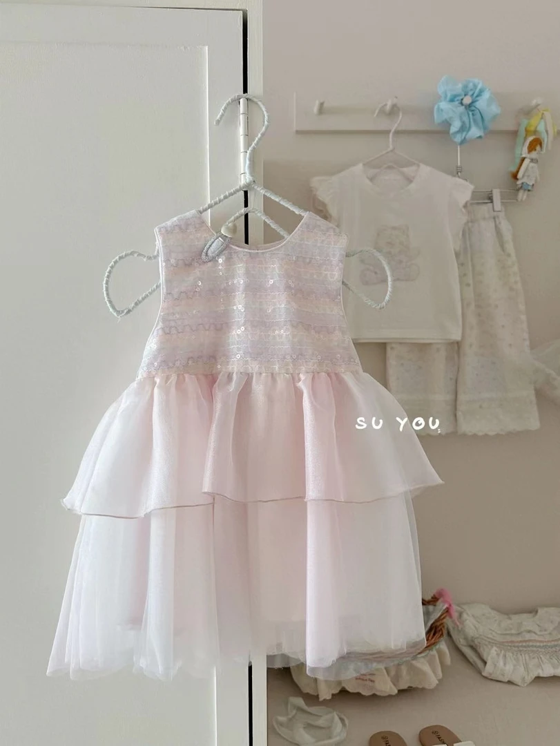 女童粉色亮片网纱连衣裙（SY-662044-夏A）