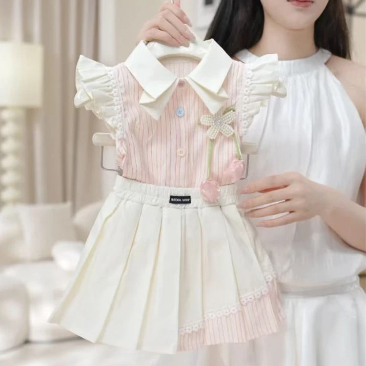 女童夏装套装中小童夏季甜美无袖短裙女网红款女童套装夏