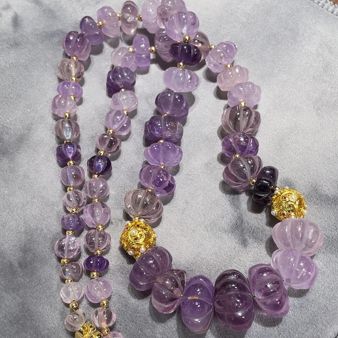 紫晶颈饰未镶嵌紫水晶南瓜珠项链