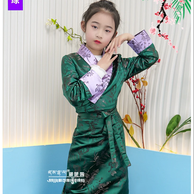 藏吧啦女孩绸缎菊花加领加袖博拉民族服饰藏族服装西藏服