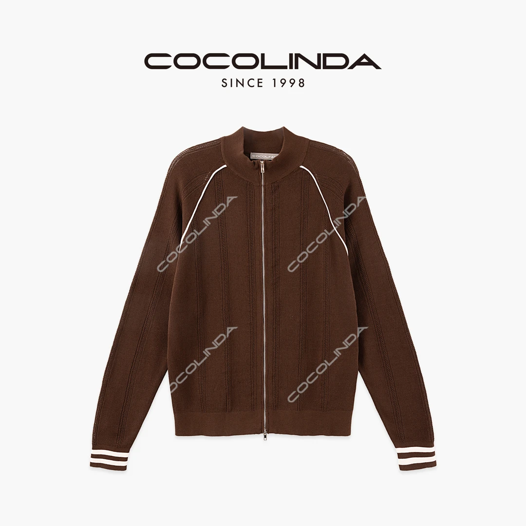 COCOLINDA |  100%棉老钱14针超细镂空撞色运动立领上衣S5085