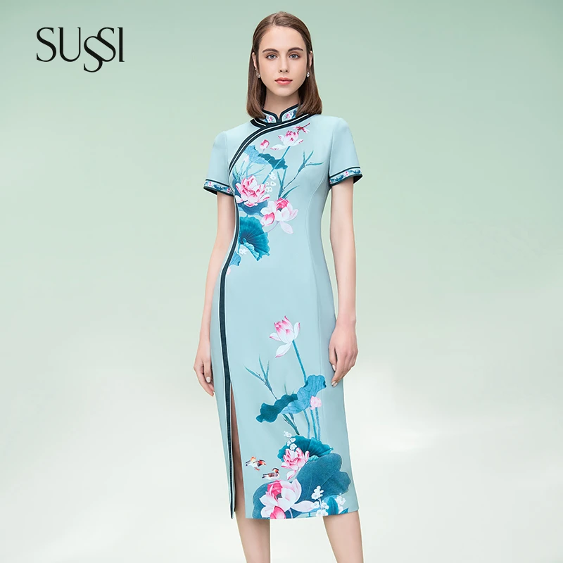SUSSI古色丨“荷莲雅致”国风气质复古中国风旗袍女装连衣裙显瘦