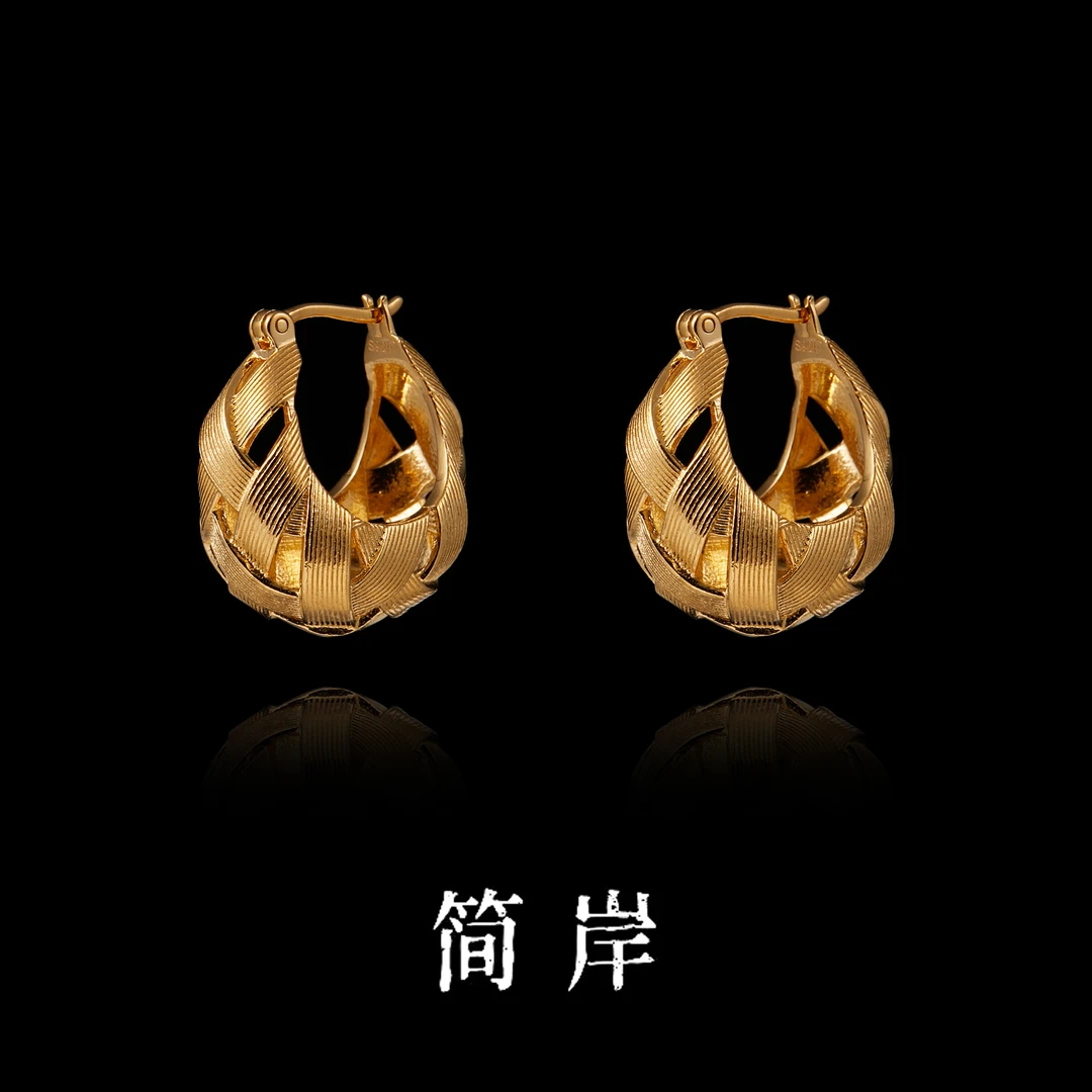jeshore/简岸 925银耳饰 经典菱格编织菜篮子耳扣