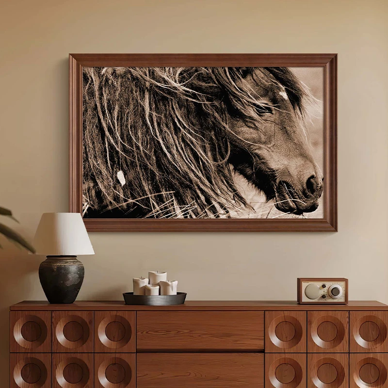 骏马》法式复古中古风客厅装饰画意式现代餐厅玄关斗柜高级感挂画