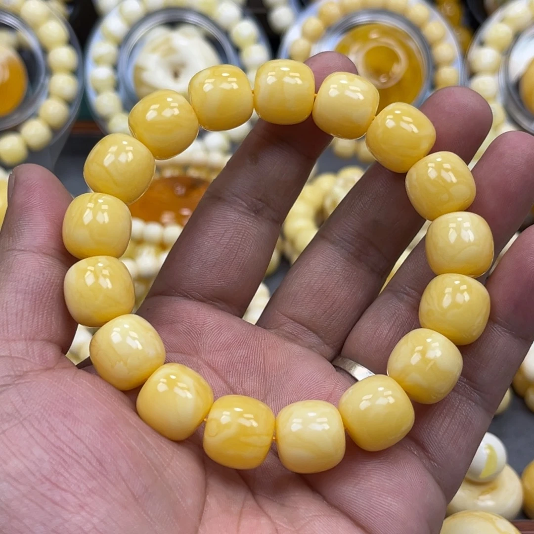 琥珀未镶嵌手链同料焦皮奶橘浓蜡14mm