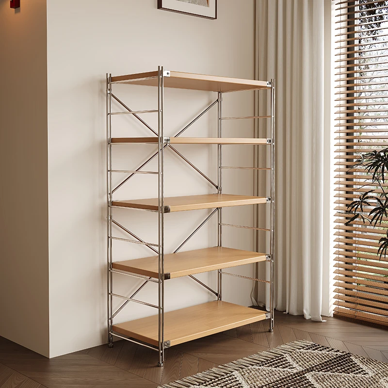 日式置物架落地光轴客厅多层收纳储物架实用木色格子书柜自由组合