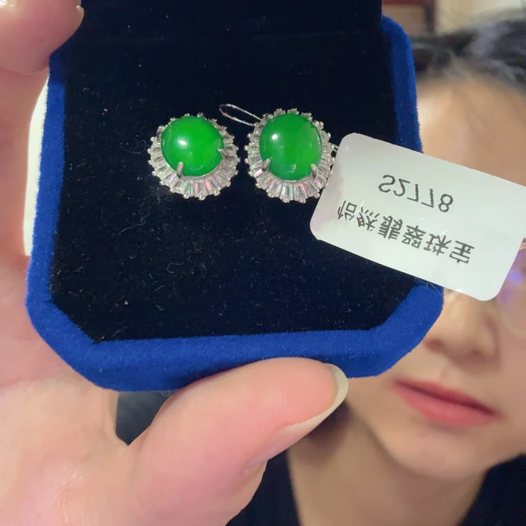 翡翠银S925镶嵌耳饰耳饰