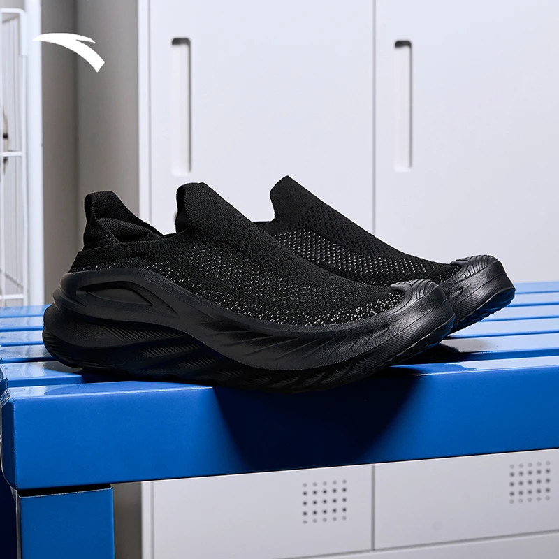 安踏野行黑色男鞋夏季新款网面男士鞋子透气休闲鞋男士舒适一脚蹬