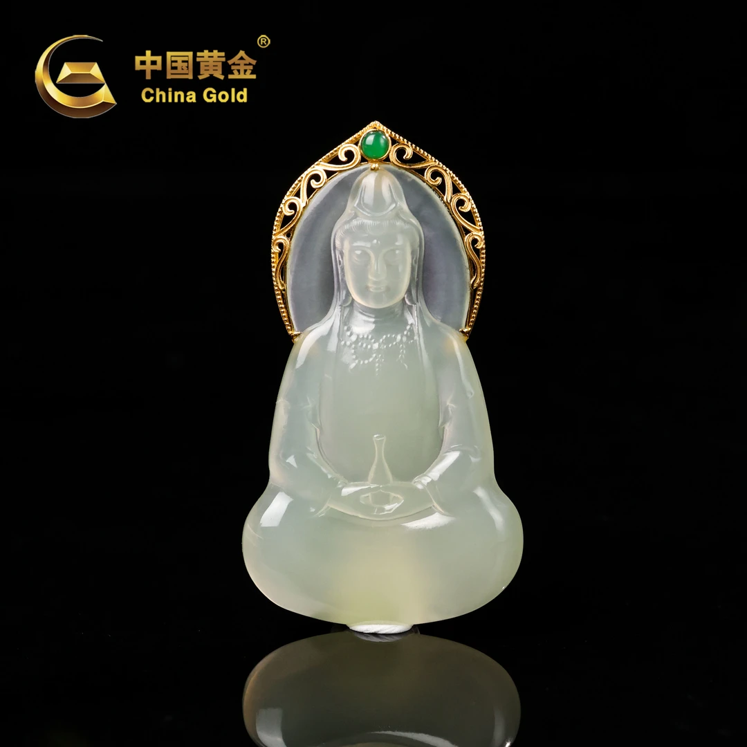 【中国黄金】赋观 | 和田玉*吊坠*18k金镶嵌-D9564-Y