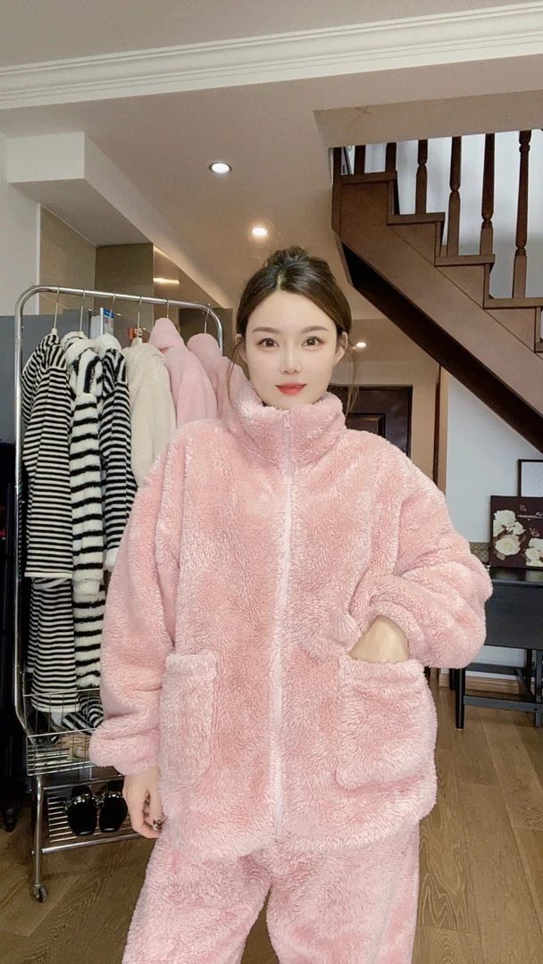 男女同款秋冬新款加绒加厚家居服套百搭时尚质宽松睡衣可外穿