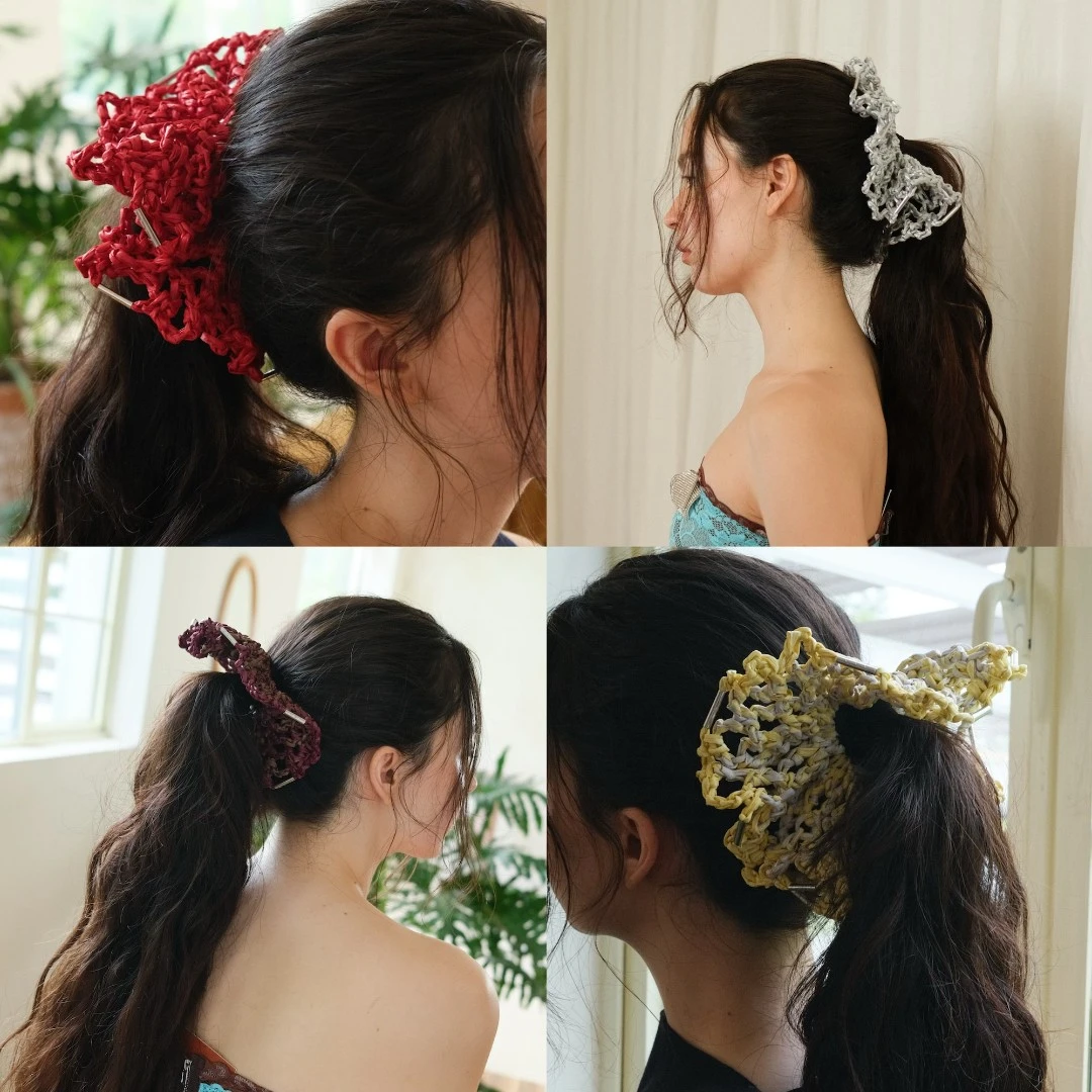 JOJOKUR手工草编重工装饰发圈_多色可选冷色银紫白蓝暖色黄红棕