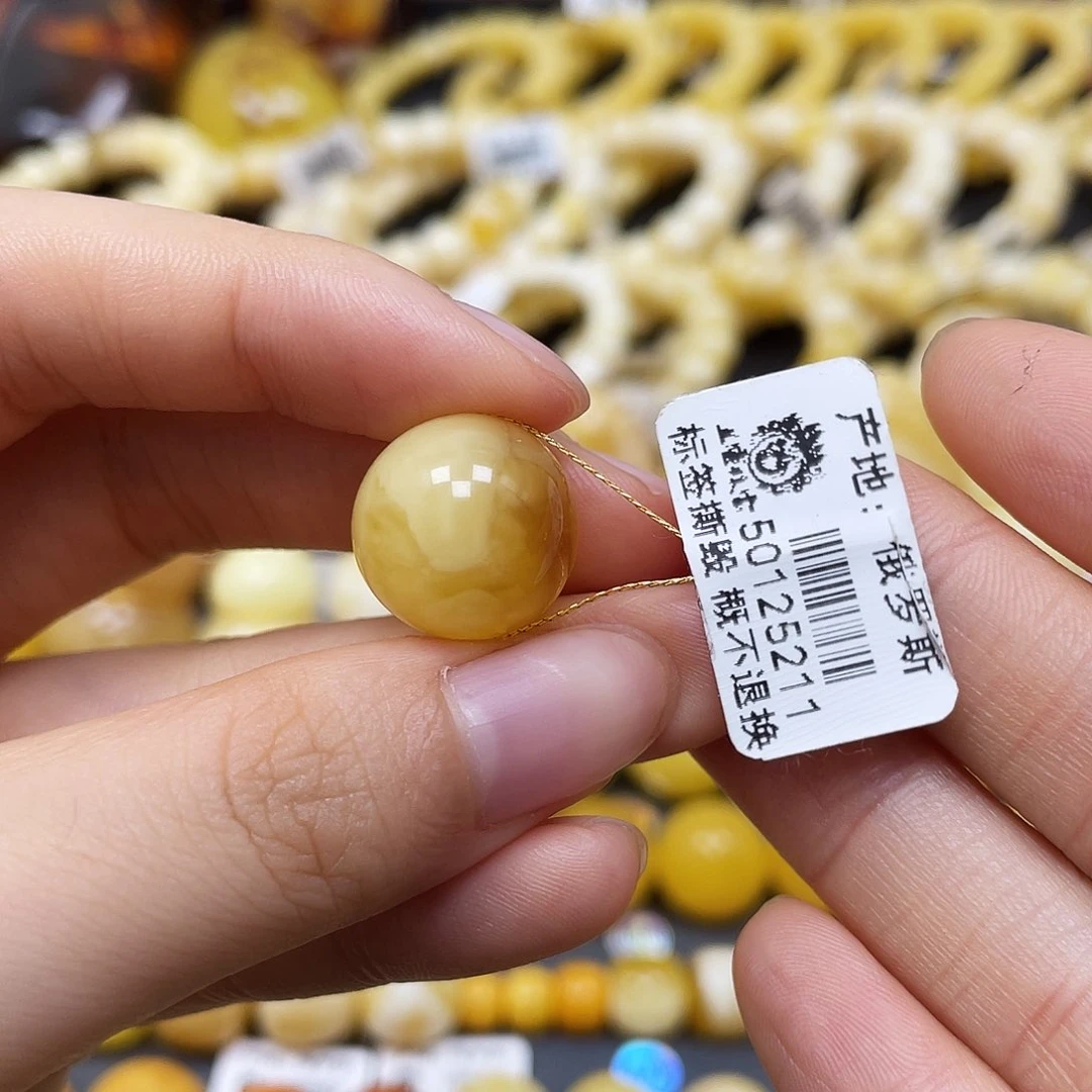 未镶嵌蜜蜡裸石圆珠15.3mm金沙