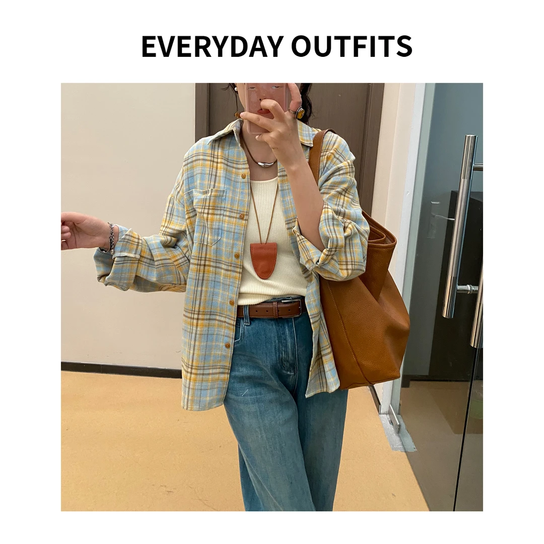 RIDA··氛围感减龄韩系格子衬衫5C07休闲百搭小众宽松复古Z1022