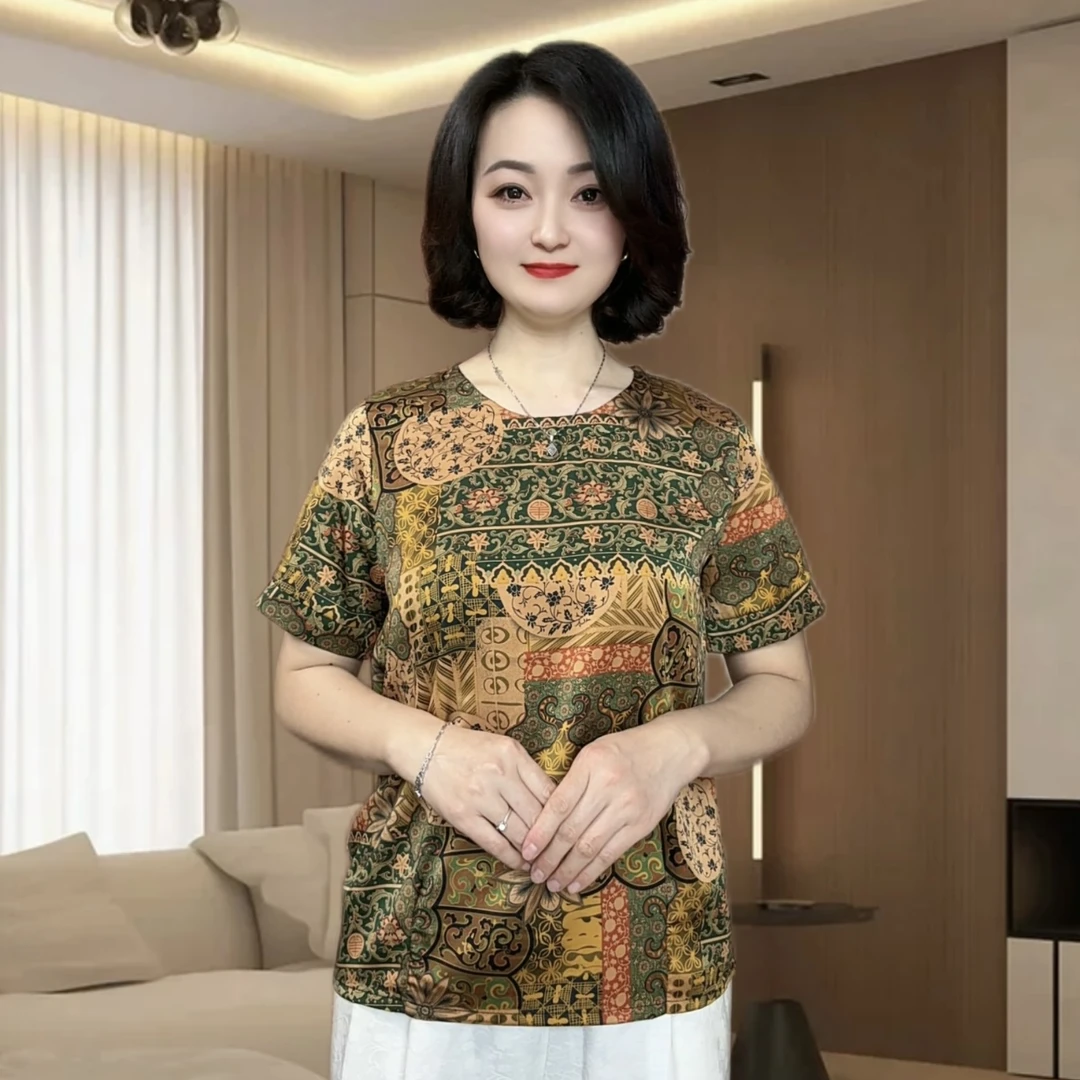 （0106）新款宽松印花中老年气质妈妈装