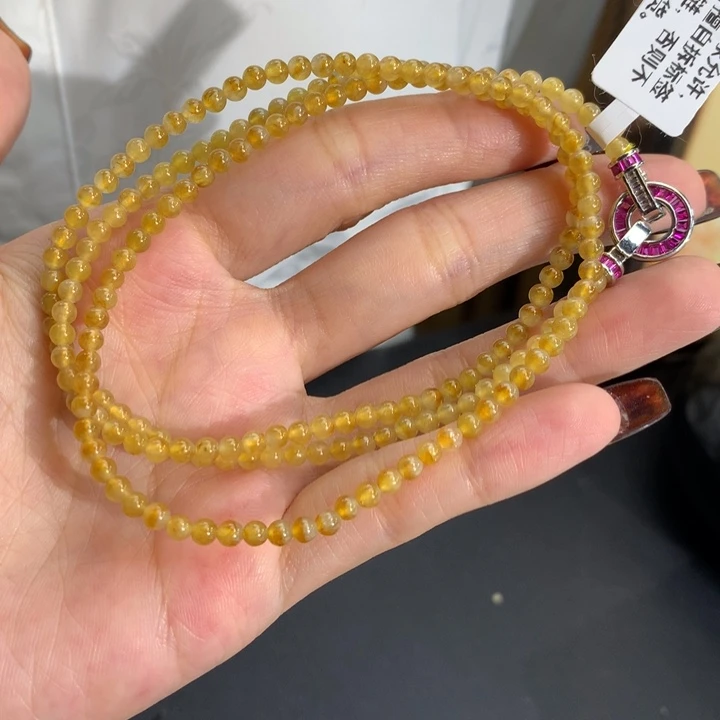 翡翠未镶嵌手串卡3.4冰胶黄翡小米项链