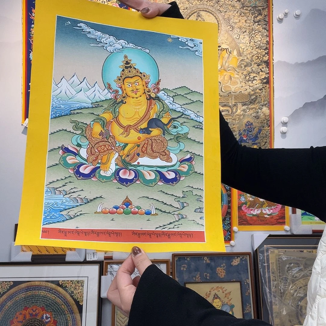 卷轴画纯手绘唐卡黄财神桌摆31*22厘米左右