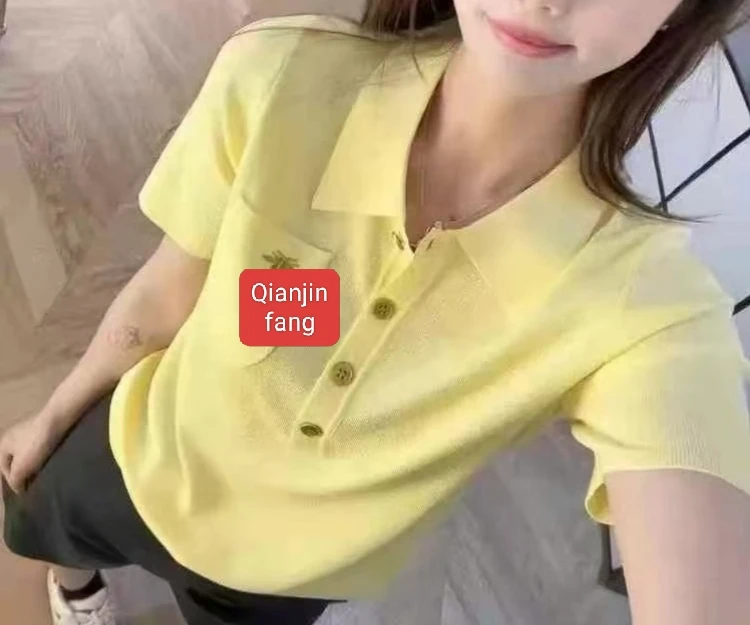 【千金坊】新款高品质金扣设计款百搭气质时尚款翻领小衫
