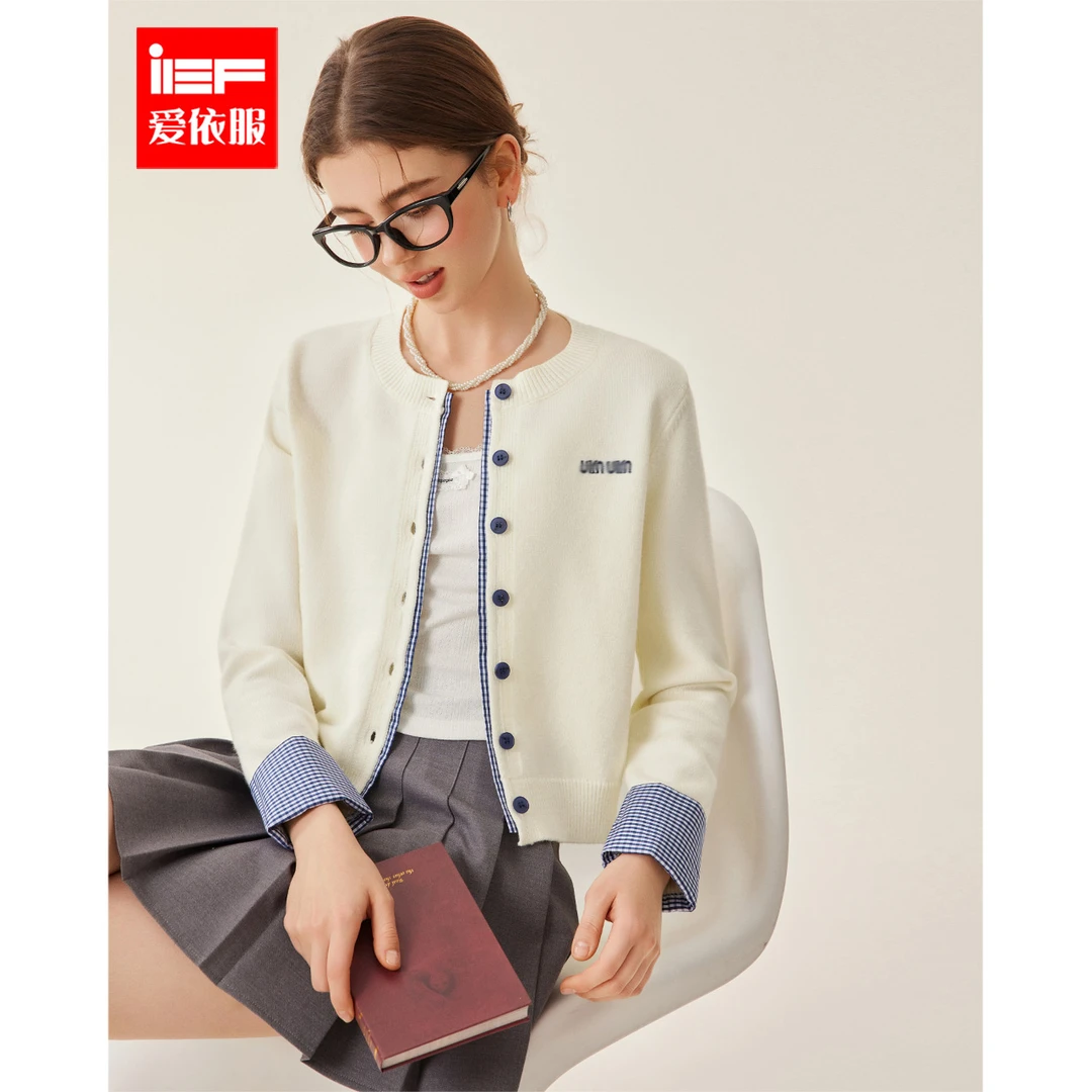 IEF/爱依服2025冬春新款法式假两件拼接设计小众时尚百搭毛织上衣