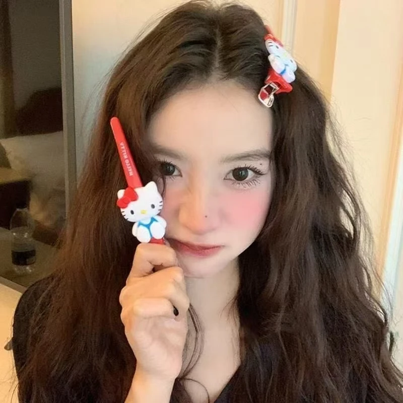 HelloKitty发夹新款小女孩碎发一字夹红色KT猫侧边刘可爱发卡
