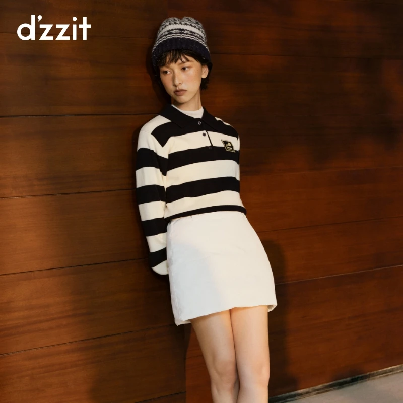 【星线好物】dzzit地素针织衫复古羊毛混纺条纹长袖上衣女3I4E406