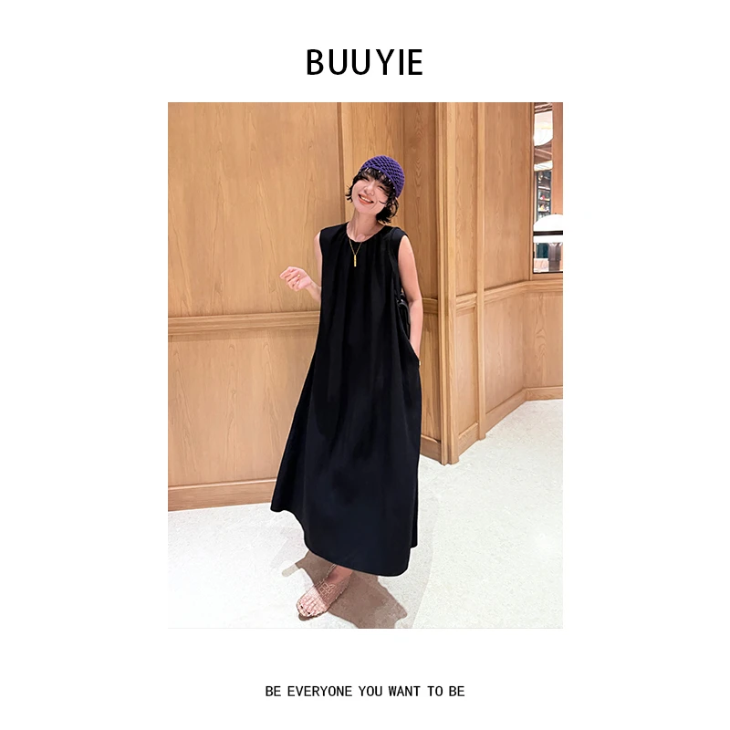 BUUYIE 25SS【墨影】时尚高级感新款百搭宽松连衣裙 250675