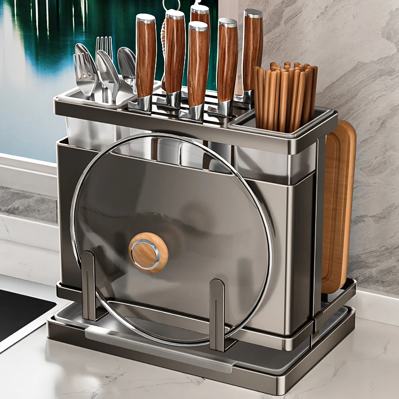 304不锈钢刀架置物架2025新款菜刀筷子筒砧板一体专用刀具收纳架