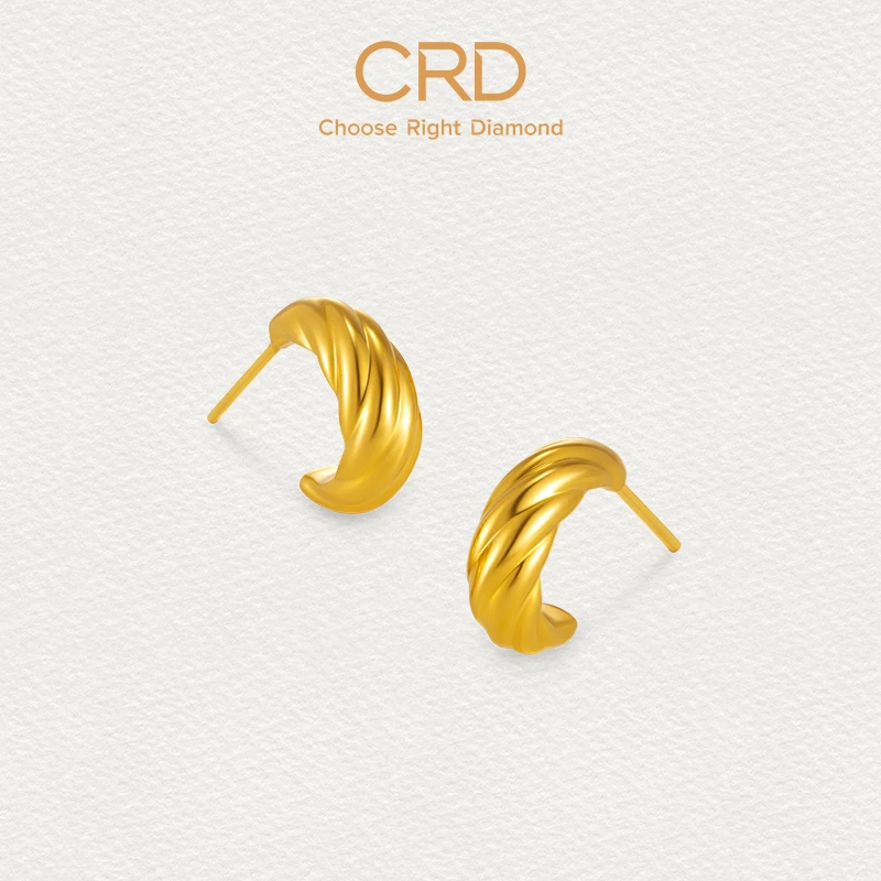 CRD克徕帝牛角足金耳钉耳环黄金亮面足金养耳耳钉女结婚三金五金