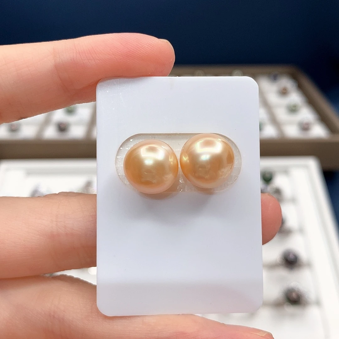 海水珍珠裸珠天然海水南洋金珠11mm对珠