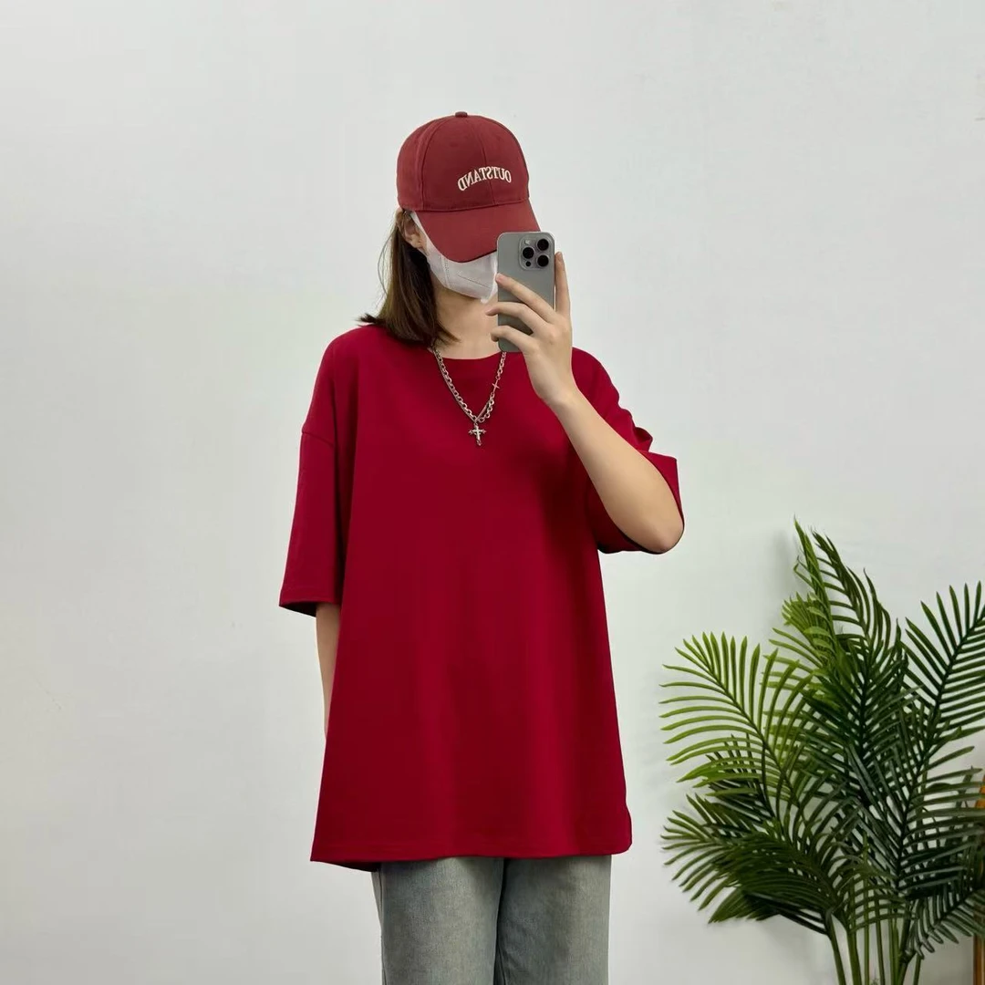 GIBOIIKAL夏季100%纯棉时尚休闲宽松情侣纯色短袖T恤上衣百搭