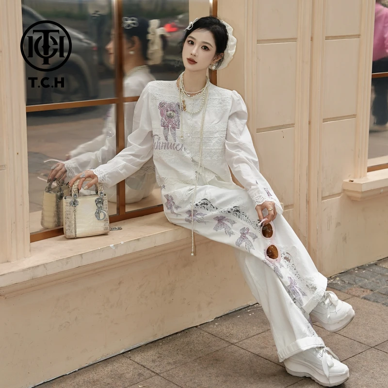 TCH私服春季新款烫钻工艺时尚休闲百搭长裤女T75A20E5158轻奢tch