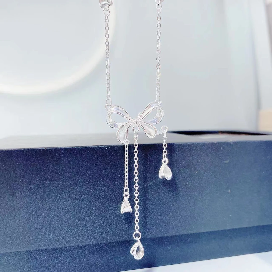 老凤祥款式足银990蝴蝶结流苏项链简约韩版氛围感配饰