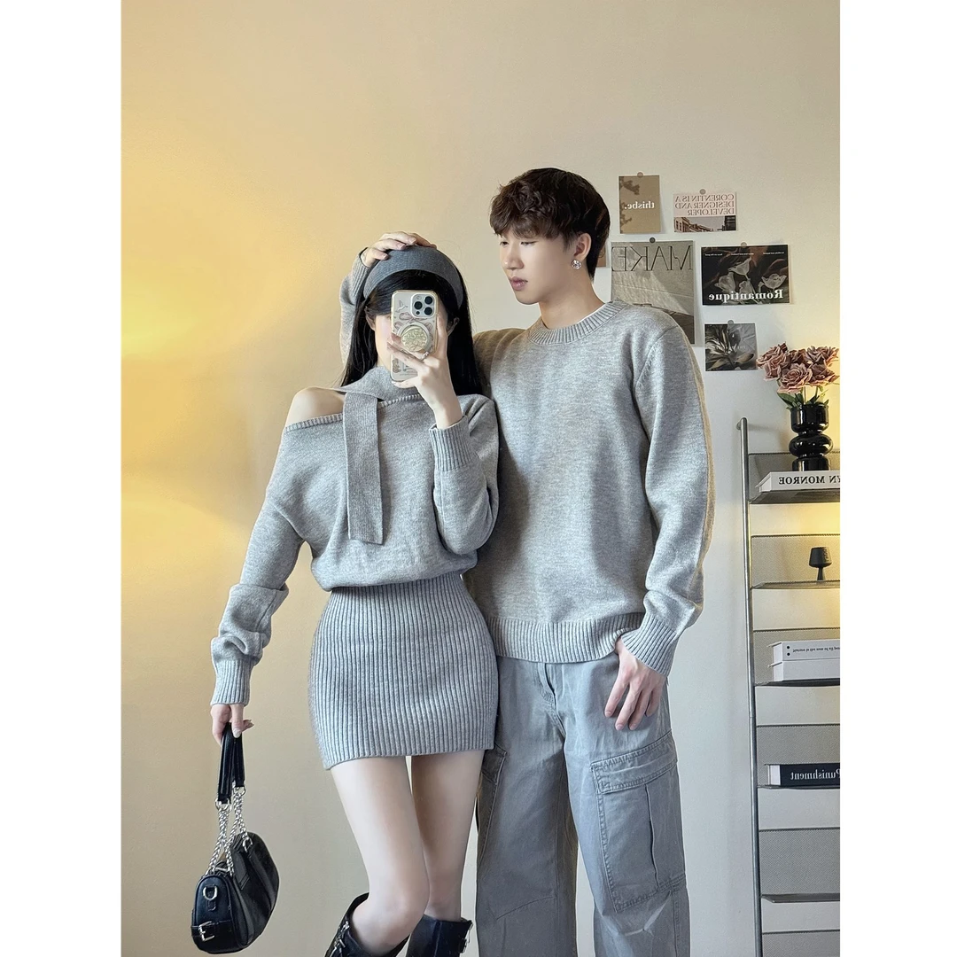 情侣装秋冬2025新款ins超火毛衣连衣裙一男一女韩版法式针织衫潮