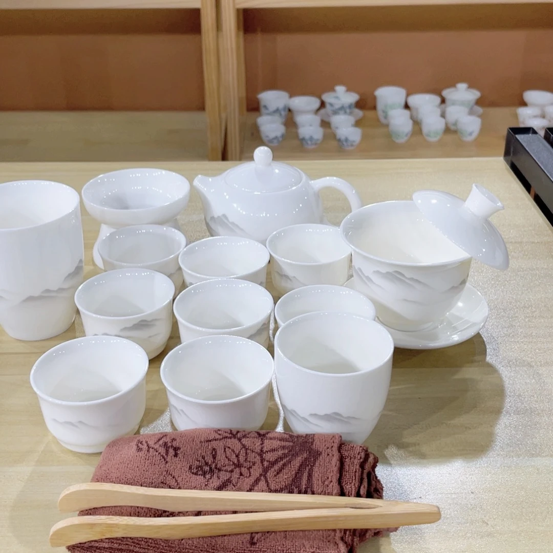 高端羊脂玉瓷茶具套装