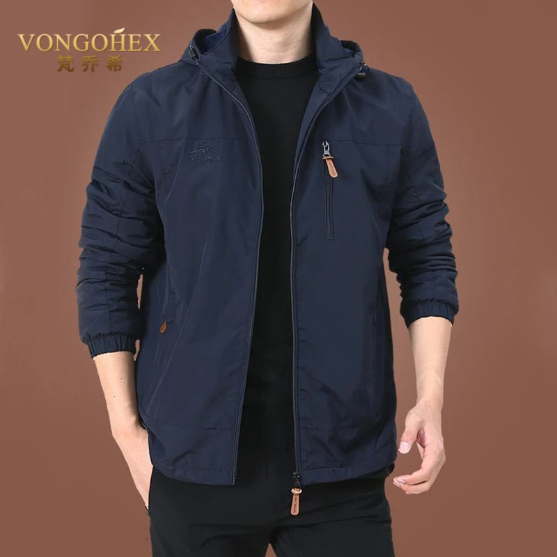 VONGOHEX休闲夹克男士秋冬季新款加绒时尚潮流连帽外套防风冲锋衣