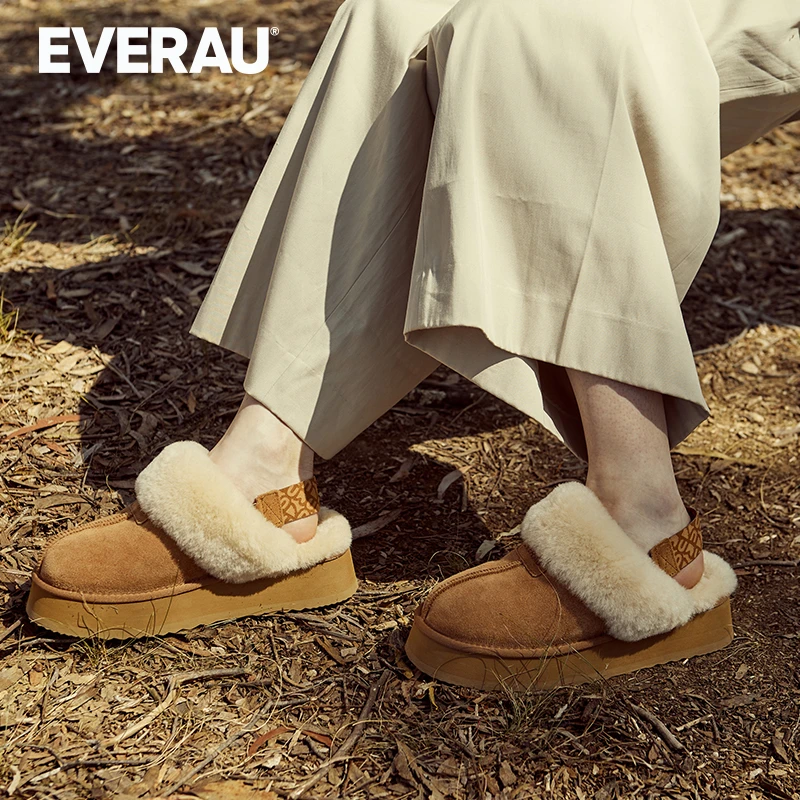 EVERAU秋冬女士舒适时尚厚底加绒保暖皮毛一体居家毛毛拖鞋EA2029
