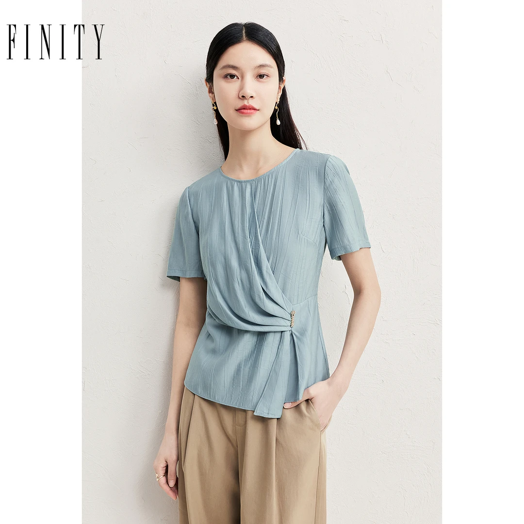 FINITY菲妮迪新款蕾丝衫显瘦气质时尚百搭夏季宽松纯色圆领休闲版