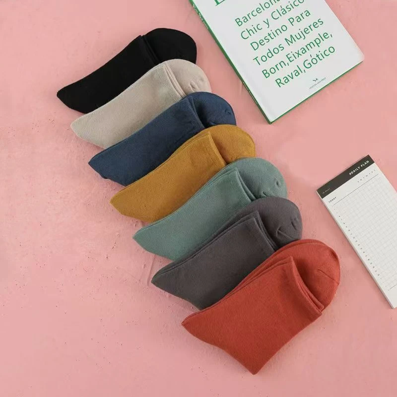 吸汗透气棉袜纯色袜中筒袜混色颜色随机10双