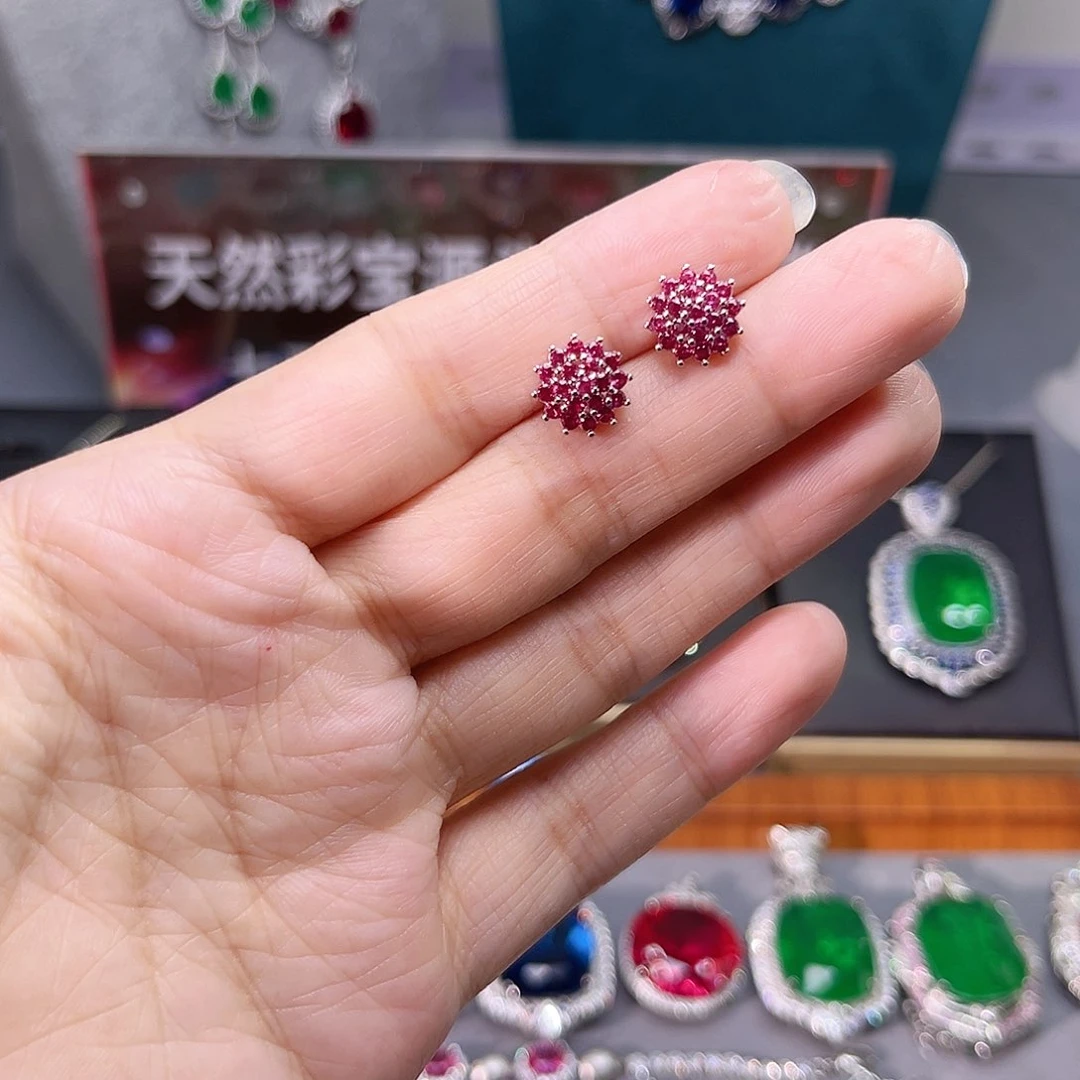 银S925镶嵌耳饰红宝石193