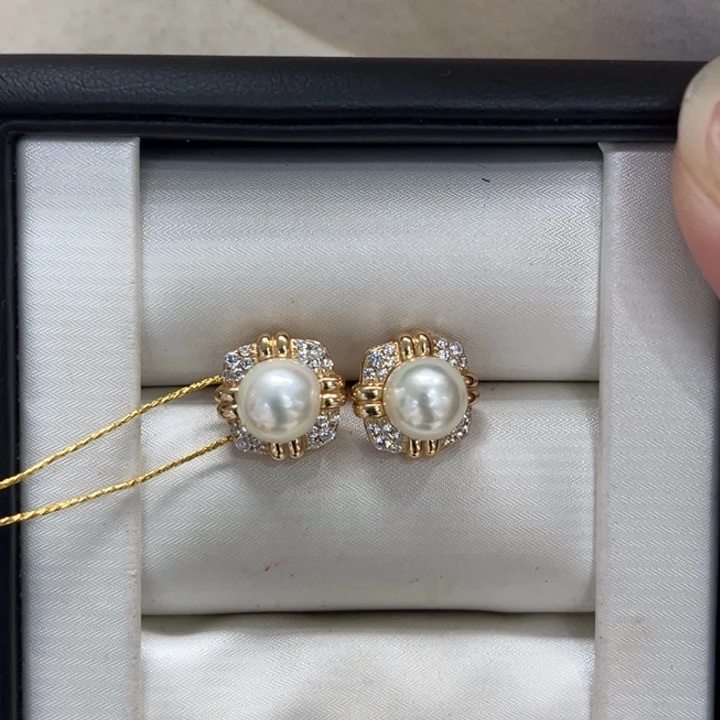 银S925镶嵌耳饰海水珍珠AK7-8m 58号