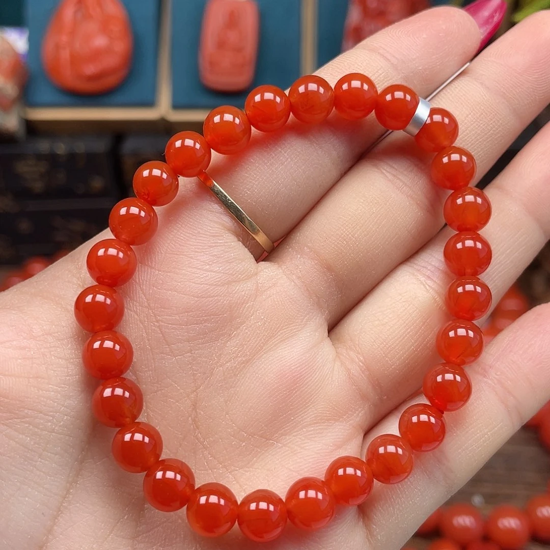 南红玛瑙未镶嵌手串保山河湾冰红起荧光卡7mm+