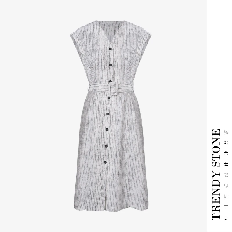 潮石时尚简约黑白条纹无袖连衣裙，轻松穿出高级感TW773205B