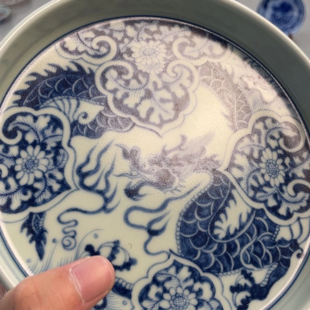 瓷片景德镇青花如意穿花龙大壶承